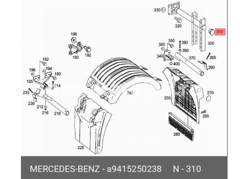 Заглушка заднего крыла MERCEDES Actros MP4 (трубы) OEM A9415250238