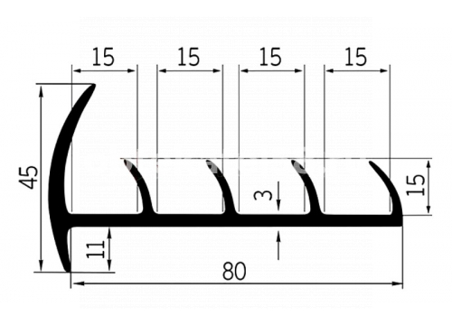 резинка уплотнительная на ворота 80мм Рефрижератора L=3м(цена за штуку) АРТ5010т