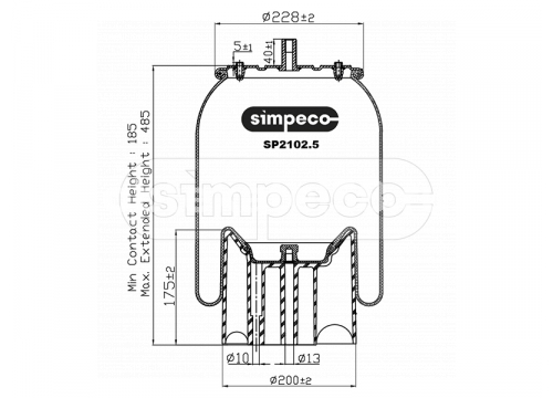 Пневморессора Schmitz с пластиковым стаканом он 016512 SIMPECO SP2102.5013