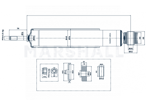 Амортизатор подвески передний SCANIA 404-690 I/O 16x72 20x55 он 1547113 MARSHALL M6001022