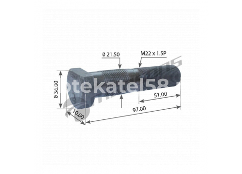 Болт крепления колеса БПВ L=110 22х1,5 ДАКРОМЕТ MARSHALL M4100172