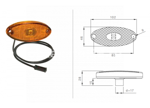 Фонарь габаритный FLATPOINT II LED оранжевый/разъем-P&R/провод-1,5м ASPOECK 31-2304-034