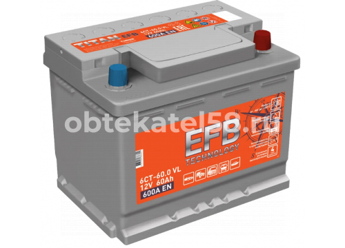 Аккумулятор 12V/60Ah+EFB/600A/(+) справа/242x175x190мм TITAN 4607008886801
