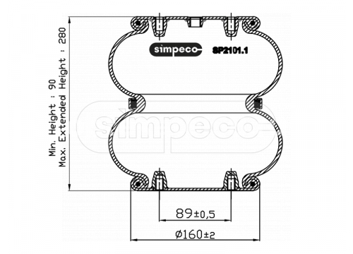 Пневморессора Тонар многосекционная он 4520000803 SIMPECO SP2101.1032